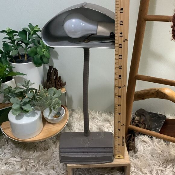 Vintage Grey Cast Metal Industrial Style Gooseneck Lamp - Picture 8 of 17